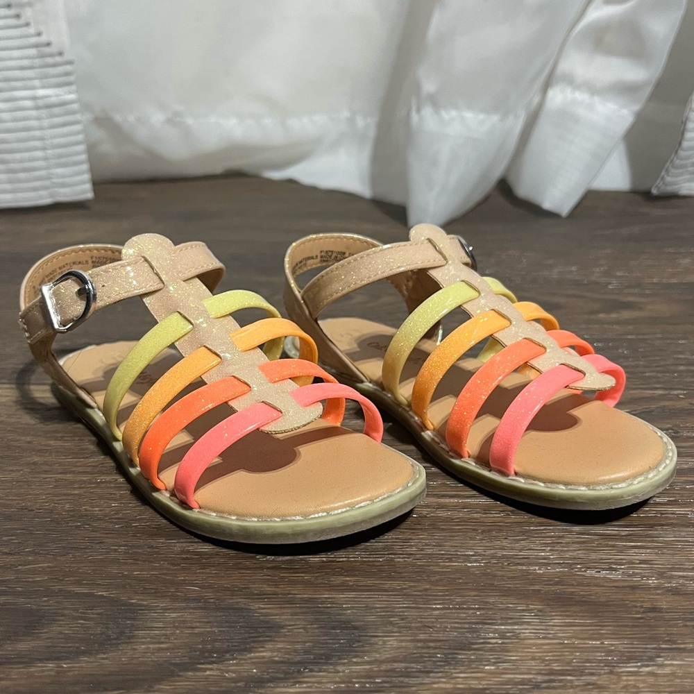 Preloved-Cat and Jack Toddler Girl Sandals Size 9, Multicolored with Sparkles.